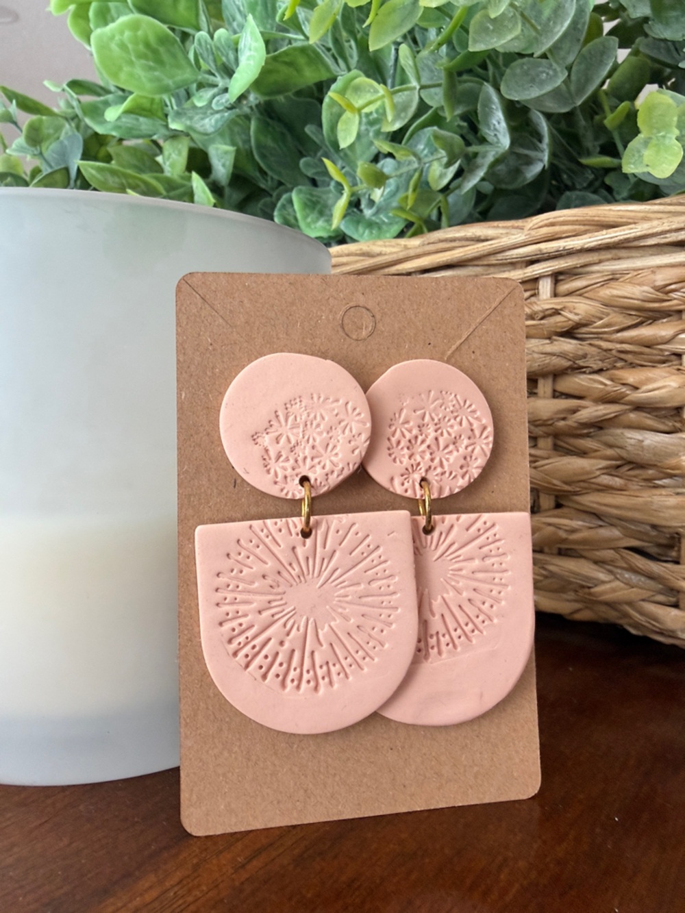 Handmade Pink Textured Dangle Earrings